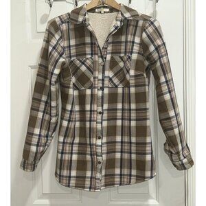 Buckle Gilded Intent Womens Sherpa Lined Shacket Size S Brown Plaid Country Cozy